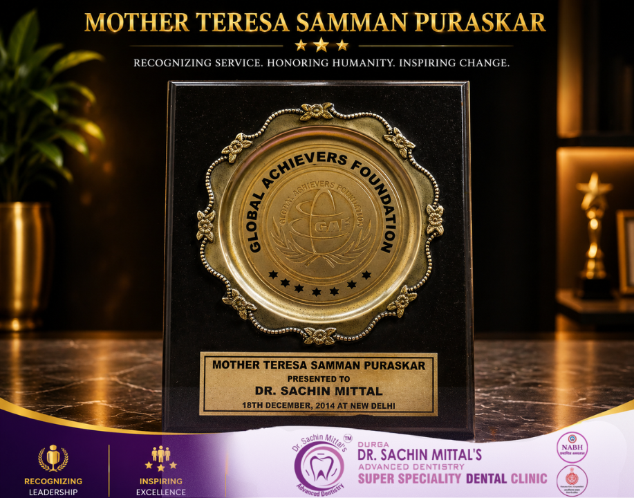Dr. Sachin Mittal was honored with the prestigious Mother Teresa Samman Puraskar by the Global Achievers Foundation in recognition of his dedicated service, commitment to humanity, and excellence in the field of dentistry. This award reflects his continuous efforts toward patient care, social contribution, and advancing dental healthcare with compassion and professionalism. The recognition stands as a proud milestone celebrating leadership, service, and positive impact on society.