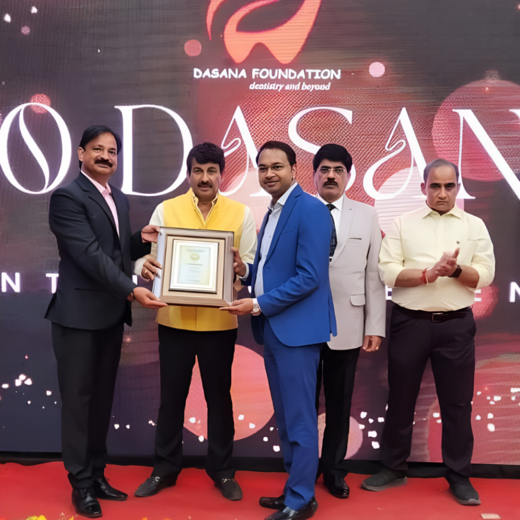 Dr. Sachin Mittal being honored at the prestigious DASANA Foundation event for his outstanding contribution to advanced dentistry and patient care. This recognition reflects his dedication to innovation, clinical excellence, and commitment to creating confident smiles through modern dental treatments. The award stands as a symbol of trust, excellence, and years of dedicated service in the field of dentistry.