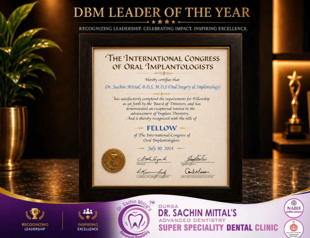 Dr. Sachin Mittal was honored with the Dasana National Health Excellency Award in recognition of exceptional contribution to dental healthcare and patient service. Receiving the title of “Best Dental Team of Hisar,” this achievement reflects the clinic’s dedication to advanced dentistry, teamwork, patient satisfaction, and continuous excellence in modern dental care. The award stands as a proud symbol of leadership, trust, and healthcare innovation.